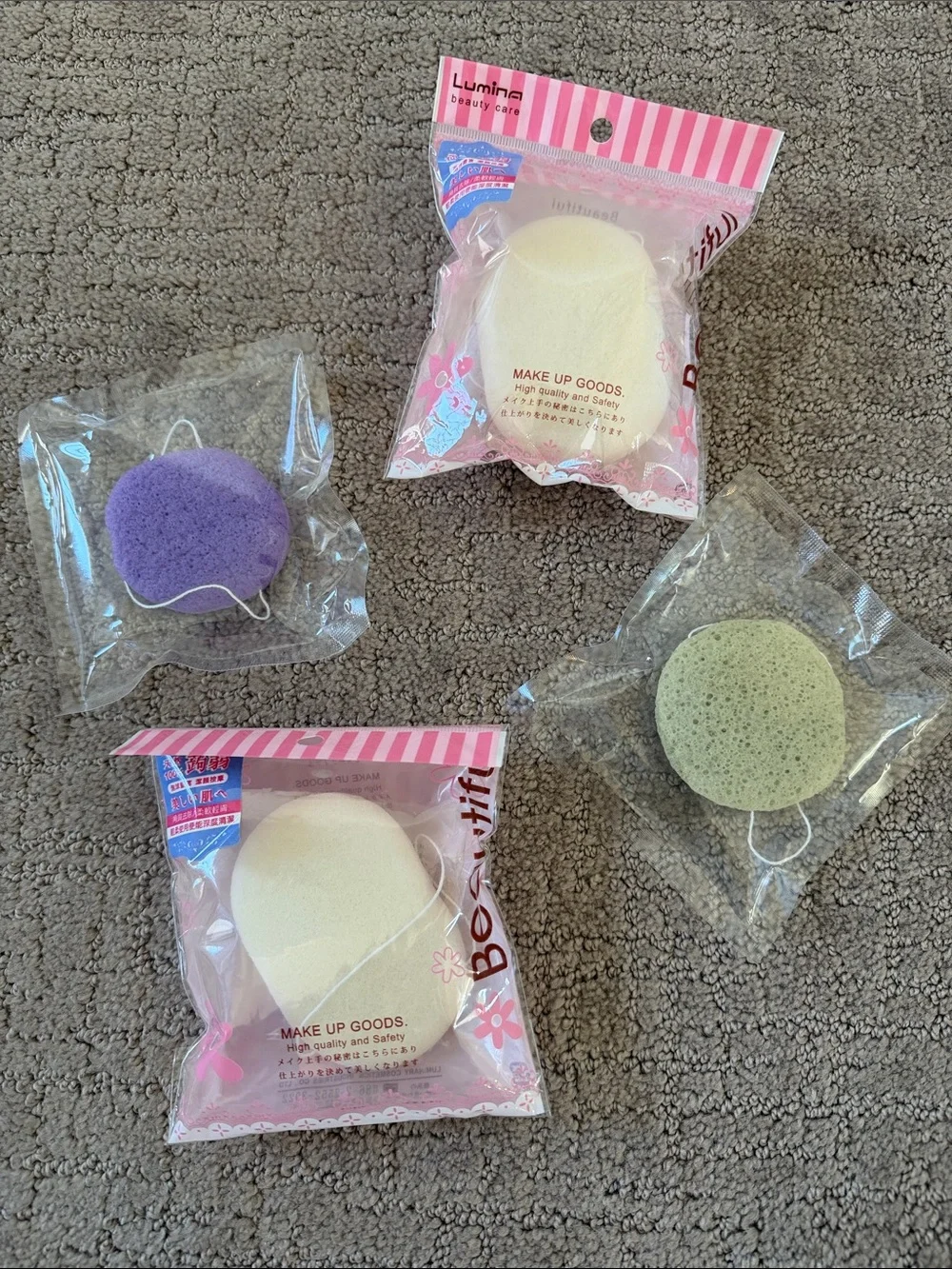 Konjac Facial Sponges - White, Purple, Green Set